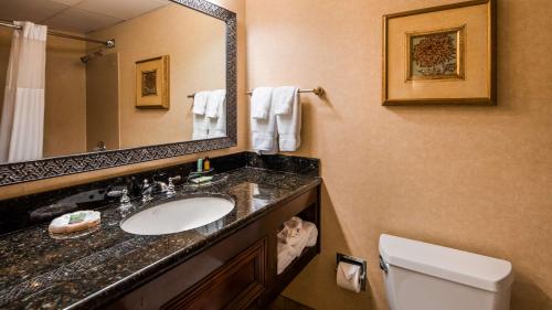 伯灵顿伯灵顿贝斯特韦斯特PLUS酒店的一间带水槽、镜子和卫生间的浴室