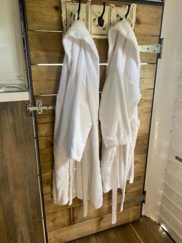 阿克斯明斯特The Yurt @ Osmore的浴室设有挂在架子上的白色毛巾