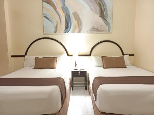 比亚埃尔莫萨HOTEL VILLA MARGARITAS的两张睡床彼此相邻,位于一个房间里