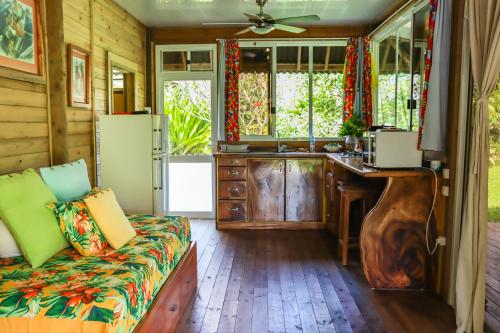 法勒Bungalow Bali Hai的一间带沙发和水槽的厨房