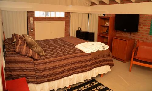 玛德琳港Las Anémonas Sur的一间卧室配有一张大床和电视
