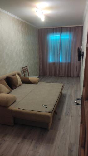 切尔尼戈夫Apartment near the Trinity Church on Dovzhenko Street,102的一张位于配有沙发和窗户的房间的床铺