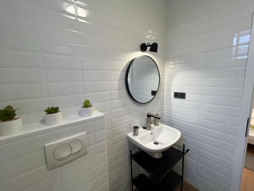 克拉皮纳Apartman Mr Guest Krapina的白色的浴室设有水槽和镜子