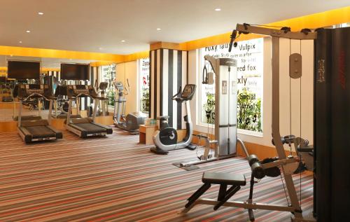 新德里红狐狸酒店，东德里 的健身房,配有各种跑步机和机器