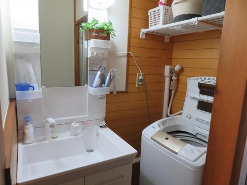 佐渡市Lu Blue Sado SAWANE - Vacation STAY 12885的小型浴室设有洗衣机和水槽。