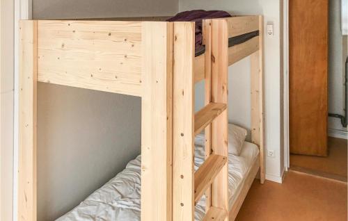 滨海贝亨De Tuimelaar的一张木制双层床,在房间内配有梯子