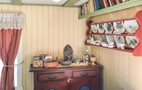 温斯特拉1 Bedroom Cozy Home In Vinstra的一间设有木柜的房间,墙上有餐具