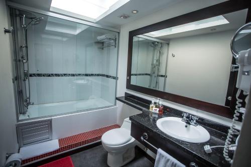 马尼萨莱斯马尼萨莱斯欧罗巴精品酒店的一间带水槽、卫生间和镜子的浴室