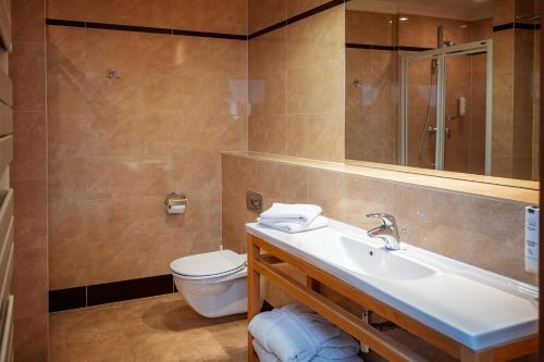 格丁尼亚库瑞希及Spa及康体酒店的一间带水槽、卫生间和镜子的浴室