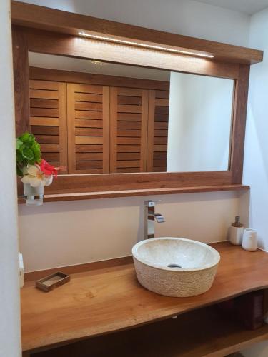 TemaeMoorea Lodge Bungalow的一间带水槽和镜子的浴室