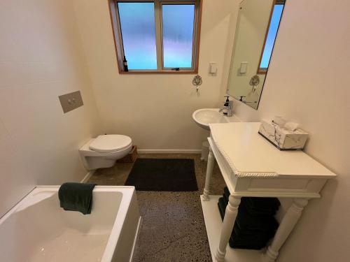 TasmanBeech Hill - Pet Friendly Holiday Home的带浴缸、盥洗盆和卫生间的浴室