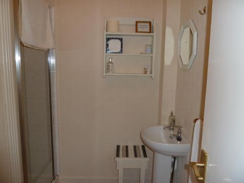 滨海韦斯顿The Owls Crest House B&B的白色的浴室设有水槽和淋浴。