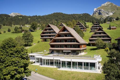 维尔德豪斯Reka-Feriendorf Wildhaus的山景建筑的空中景观