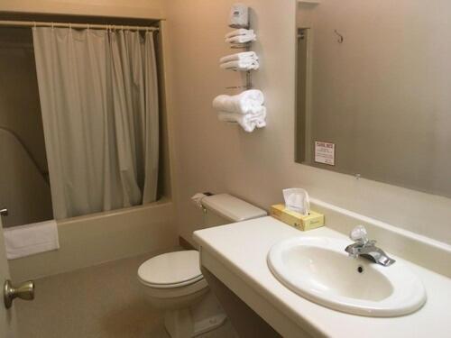 马凯特Value Host Marquette的一间带水槽、卫生间和镜子的浴室