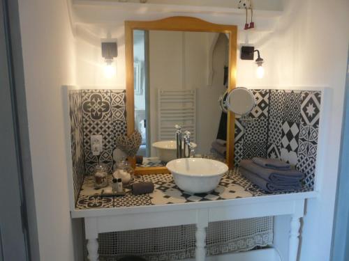 Saint-Girons-dʼAiguevivesLa Closeraie Saint Girons的浴室的柜台设有水槽和镜子