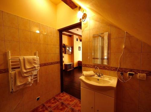 恰尔纳黑色古特时尚旅馆的一间带水槽和镜子的浴室