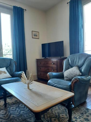 欧塞尔La p'tite bourgeoise Auxerroise, demeure de charme.的客厅配有两张沙发和一张咖啡桌