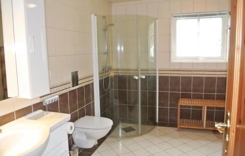 海姆瑟达尔Amazing Home In Hemsedal With Sauna的带淋浴、卫生间和盥洗盆的浴室
