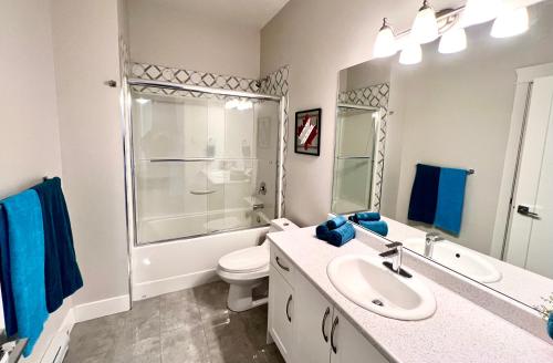 基洛纳Kelowna new lake view 2bedrooms suite close BIG WHITE的一间带水槽、卫生间和淋浴的浴室