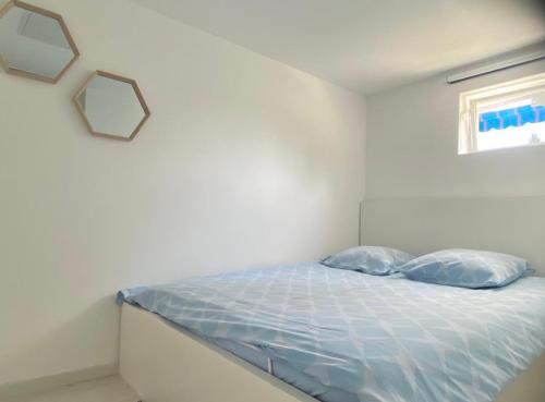 Les PaccotsRoute des Joncs 300 Appartemen的一间卧室配有一张带两个枕头的床