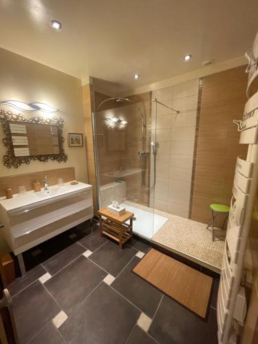 奥朗日Véritable Suite d'Hotel!的带浴缸、水槽和淋浴的浴室