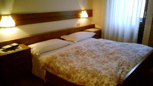 摩德纳迪-坎皮格里奥Campiglio Trilocale Monte Spinale的一间卧室配有一张大床和两个枕头