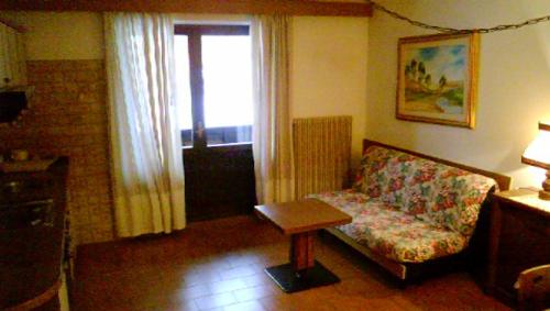 摩德纳迪-坎皮格里奥Campiglio Bilocale Monte Spinale的带沙发、桌子和窗户的客厅