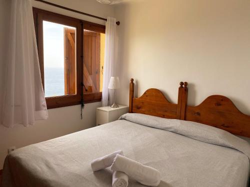 卡莱利亚德帕拉弗鲁赫尔Wonderful Apartment with Outstanding Views - Calella de Palfrugell的一间卧室设有一张大床和窗户