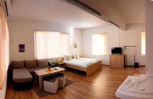 大特尔诺沃Gile Guest House的一个带床和沙发的大客厅