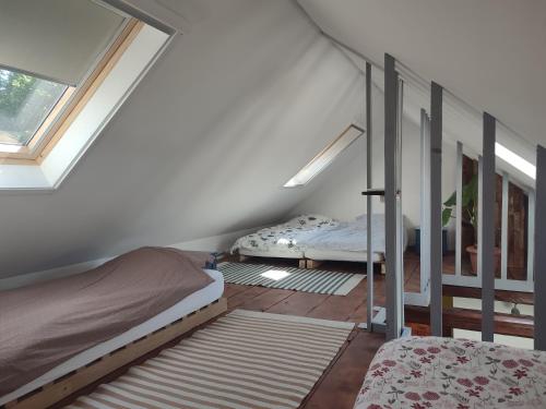 BešenovoBalkan Retreat的一间卧室设有两张双层床和一扇窗户。