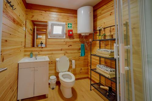 RaivaArrabia Bunga Douro的木制浴室设有卫生间和水槽