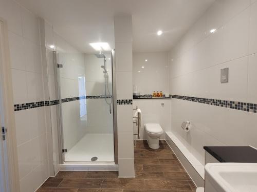 斯通斯通豪斯百思博客酒店的带淋浴和卫生间的浴室