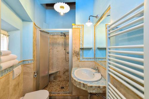 蒙特普齐亚诺贝拉维斯塔客房酒店的一间带水槽和淋浴的浴室
