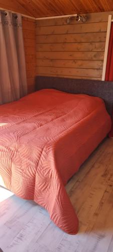 Saint-Mamert-du-GardLe Chalet des Dany的客房内的橙色棉被