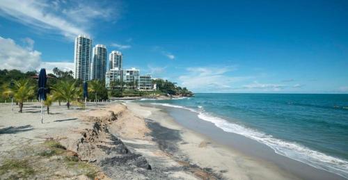 圣卡洛斯Acogedor apartamento de playa en Casamar para 4的棕榈树海滩,海洋和建筑