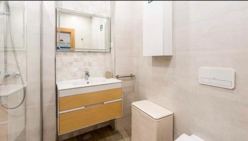 佩拉Sofiamar Holidays Casa da Paula的一间带水槽、卫生间和镜子的浴室