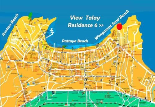 北芭堤雅旺马特海滩美景塔莱6号度假酒店的一张带有红色点的新tikrit地图