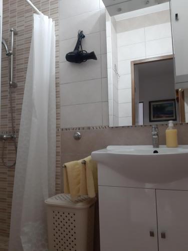 奥米沙利Apartmani Jozefina的浴室配有盥洗盆和带镜子的淋浴