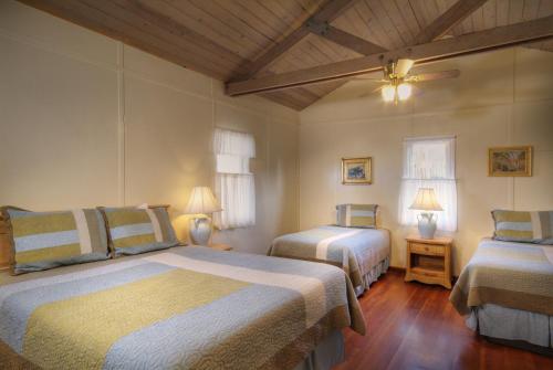 Two Harbors邦宁双港住宿加早餐旅馆的一间卧室设有两张床和天花板