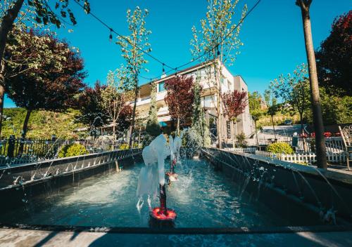 普里什蒂纳Magra Austria Hotel & Restaurant Prishtine的公园中央的喷泉
