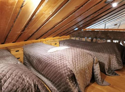 鲁卡Rukanhelmi jr.的阁楼间设有两张床铺和木制天花板