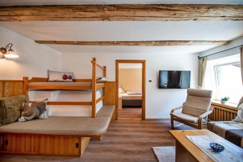奥蒂塞伊Apartments Smidl的客房设有两张双层床和一张沙发。
