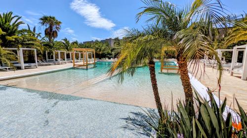 圣安东尼奥湾The Palm Star Ibiza - Adults Only的海滩旁的棕榈树游泳池