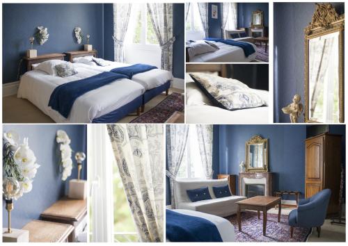 Sancoins杜帕克酒店的蓝色墙壁卧室的照片拼贴