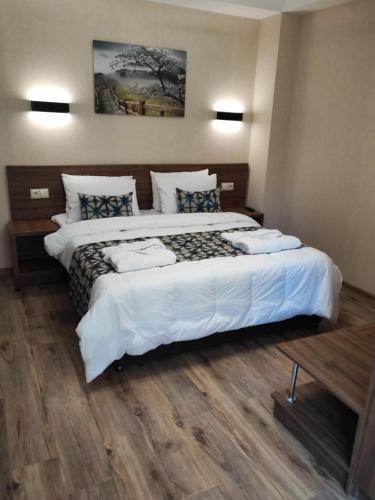 巴库里阿尼Krystal Resort Apartment A108的酒店客房,设有两张床,铺有木地板