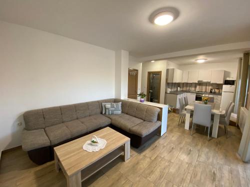 弗尔Kraljević Apartments的客厅配有沙发和桌子