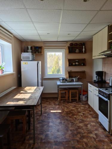 里加Smilgas的厨房配有桌子和冰箱