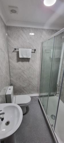 埃布韦尔Level Inn的浴室配有卫生间、盥洗盆和淋浴。