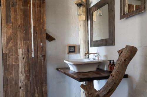 塞斯瑞姆Desert Homestead Lodge的木制柜台上带水槽的浴室