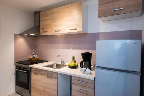 圣斯特凡诺斯mykonos 1001的厨房配有白色冰箱和水槽